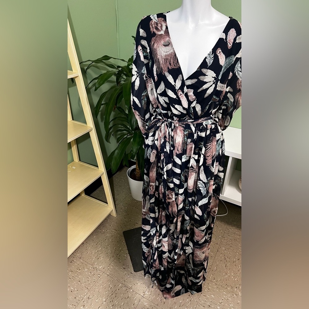 Fashion Nova Elegant Black and Pink Feather Dress
